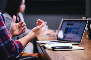 People hands and laptop